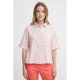 Tommy Hilfiger Lanena srajca roza barva, WW0WW41392