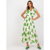 Fashion Hunters Long, beige and green dress with prints and a belt | shoptok.hr