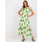 Fashion Hunters Long, beige and green dress with prints and a belt Cene