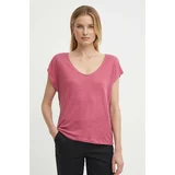 PepeJeans Lanena kratka majica LOTTIE roza barva, PL505821