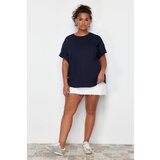 Trendyol Curve Navy 100% Cotton Back Embroidery Relaxed/Wide Relaxed Fit Crew Neck Knitted T-Shirt | Shoptok.si