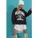 Trend Alaçatı Stili Women's Black Hooded Letter Printed Fleece Collegiate Sweatshirt | Shoptok.si