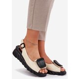 ARTIKER Leather Patent Ladies Wedge Sandals with Decoration Beige | Shoptok.si