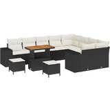 vidaXL set vrtnog kauča od 12 dijelova s jastucima Crni poli ratan akacija, set vrtnog blagovanja od 3 dijela s jastucima Crni poli ratan akacija | shoptok.hr