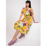Fashion Hunters Yellow midi dress with Melani floral prints Cene
