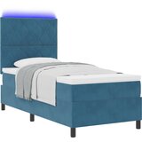 vidaXL Postelja s pomično podlago z vzmetnico in LED temno modra 90x200 cm iz žameta, (22050110) | Shoptok.si