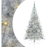 vidaXL Umjetna preddekorirana božićna jelka srebrna 210 cm PET | Shoptok.si