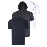 Dewberry TRIPLE SET T8570 HOODIE MEN'S T-SHIRT-NAVY BLUE-ANTHRACITE-WHITE Cene