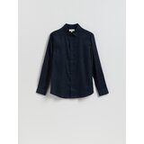 Reserved Lanena slim fit košulja - mornarsko plava | shoptok.hr