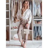 DStreet Spodnie damskie casualowe z kwiatami LEGISSA dresowe cappuccino | Shoptok.si