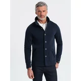 Ombre Men's casual sweatshirt with button-down collar - navy blue