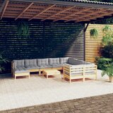 The Living Store Vrtna sedežna garnitura 11-delna s sivimi blazinami borovina - Vrtna Sedežna Garnitura, (21462474) | Shoptok.si