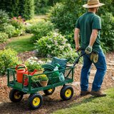 Lean Toys Zložljiv vrtni transportni voziček iz jekla nosilnost 200 kg zelena | Shoptok.si