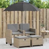Maison Chic Vrtni kavč - Zunanji kavč dvosed s senčnikom in stolčki bež poli ratan, (22041932) | Shoptok.si