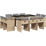 vidaXL 11-dijelni vrtni blagovaonski set od poliratana s jastucima bež | shoptok.hr