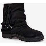 Boto Insulated Women's Ankle Boots With Fringes And Claries On Flat Heel Black Helianne | Shoptok.si