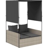 Maison Chic Dvojni Ležalnik - Sončna ležalnik s streho in zavesami svetlo siv poli ratan, (22043071) | Shoptok.si