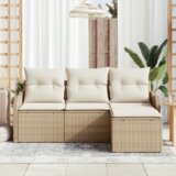 vidaXL 4-delni set zunanjega kavča s blazinami Bež Poli Ratan | Shoptok.si