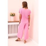Kesi Włoski Viscose set pleated blouse + trousers candy pink | Shoptok.si