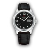 Swiss Military chrono quartz crni srebrni sportsko elegantni ručni sat sa crnim kožnim kaišem 601418 Cene