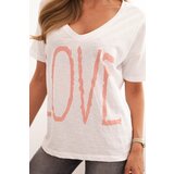 Kesi Women's cotton blouse with a V-neck and LOVE print white | shoptok.hr