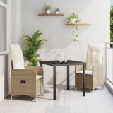 vidaXL 3 Kosni Vrtni Jedilni Set z Blazinami Bež Poly Rattan | Shoptok.si