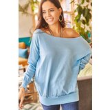 Olalook Women's Baby Blue Boat Collar Loose Knitwear Sweater Cene