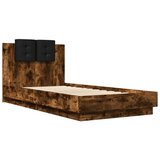 vidaXL Posteljni okvir z vzglavjem dimljen hrast 90x190 cm inž. les | Shoptok.si