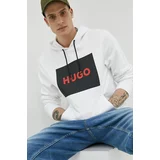 Hugo Bombažen pulover moška, bela barva, s kapuco