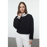 Trendyol Black Relaxed/Comfortable Fit Slogan Embroidered Thick Knitted Sweatshirt | shoptok.hr