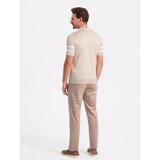 Ombre Men's soft knit polo shirt with contrasting stripes - beige | shoptok.hr