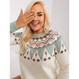 Fashion Hunters Ecru women's sweater plus size with patterns Cene