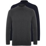 Trendyol Navy Blue-Anthracite Men's Fitted Tight Fit Half Turtleneck Elastic Knit 2-Pack Knitwear Sweater. | Shoptok.si