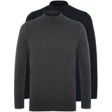 Trendyol Navy Blue-Anthracite Men's Fitted Tight Fit Half Turtleneck Elastic Knit 2-Pack Knitwear Sweater.