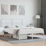 vidaXL Kovinski posteljni okvir z vzglavjem bel 135x190 cm | Shoptok.si