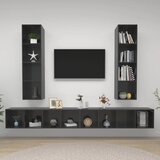 The Living Store Stenska TV omarica 4 kosi visok sijaj sive barve iverna plošča - TV Omarica, (21376965) | Shoptok.si
