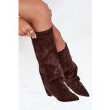 Boto Insulated Women's Boots with Turned Cuff on Heel Eco Suede Chocolate Elivira | shoptok.hr