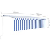 vidaXL Avtomatska tenda s senčilom LED + senzor 5x3 m modra in bela | Shoptok.si