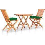 Bistro 3-dijelni bistro set sa zelenim jastucima od masivne tikovine Cijene