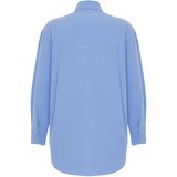 Trendyol Sky Blue Single Pocket Boyfriend Woven Cotton Shirt | Shoptok.si