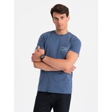 Ombre Streetstyle men's cotton pocket print t-shirt - indigo | Shoptok.si