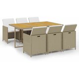 7-dijelni vrtni blagovaonski set od poliratana s jastucima bež 163 cm table length | shoptok.hr