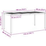 vidaXL 7-delni jedilni set iz trdnega akacijevega lesa, zunanja jedilna miza 180x90x75 cm iz trdnega akacijevega lesa, zložljivi vrtnarski stoli 2 kosi iz trdnega akacijevega lesa in jekla, zložljivi vrtnarski stoli 4 kosi iz trdnega akacijevega lesa in jekla | Shoptok.si
