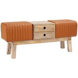  Klupa 110 x 30 x 45 cm Prava koža Smeđa Slike