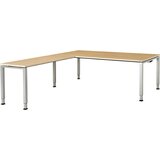 mauser Pisalna miza, kotna, spodnji del iz kvadratne/okrogle cevi, VxŠxG 650 - 850 x 2000 x 900 mm, kotni element na levi strani (širina 1200 mm), plo | Shoptok.si