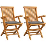 Maison Chic Vrtni stoli - Stol za vrt s sivimi blazinami 2 kosa trdna tikovina JS2008, (21876821) | Shoptok.si