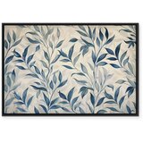  Slika - Leaves in Blue Color Delicate Botanical Motif 90x60 U crnom drvenom okviru | shoptok.hr