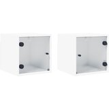  Noćni ormarići sa staklenim vratima 2 kom bijeli 35x37x35 cm | shoptok.hr
