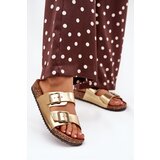 EVENTO Women's sandals on cork platform with buckles golden Vesina Cene