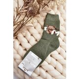 Kesi Warm cotton socks with teddy bear, green cene